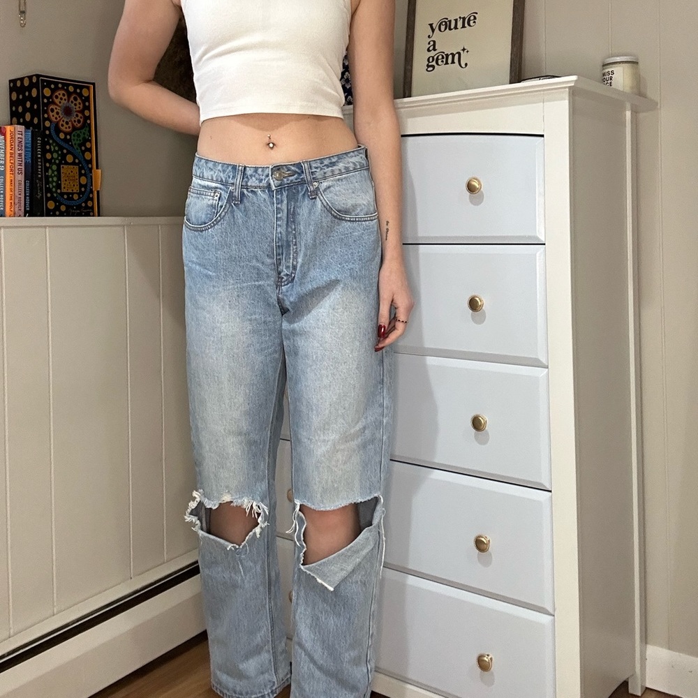 Princess Polly FAIRMOUNT STRAIGHT LEG JEAN LIGHT WASH DENIM